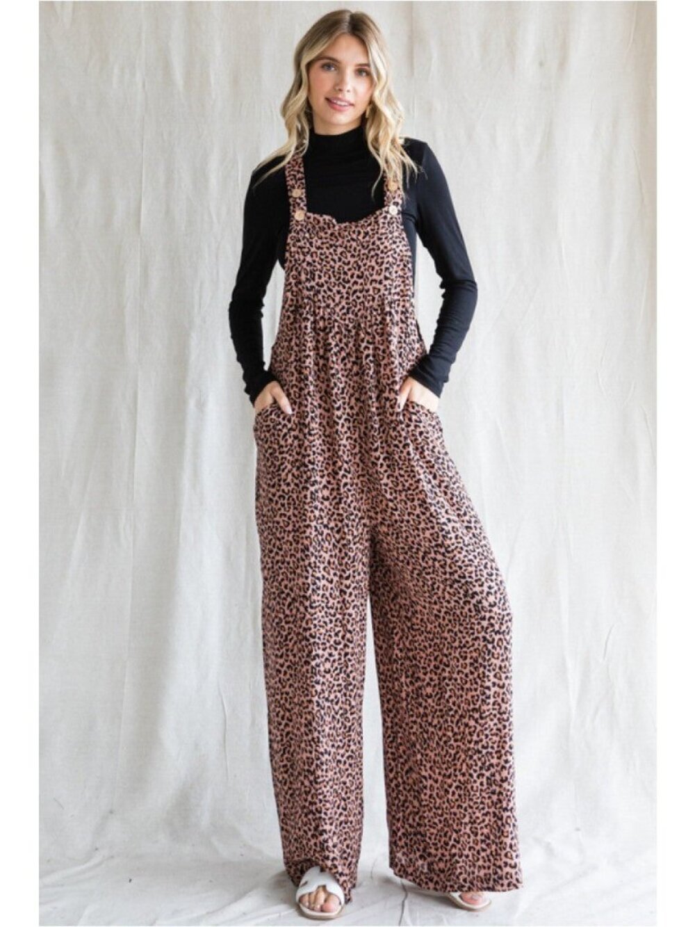 Wild Muse Oversized Leopard Animal Print Jumpsuit Overalls in Mauve Small - Picture 2 of 3